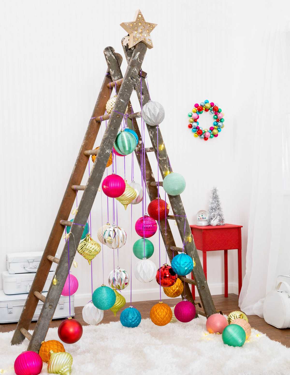 A ladder Christmas tree is a creative and hopefully non-toxic alternative to an artificial tree